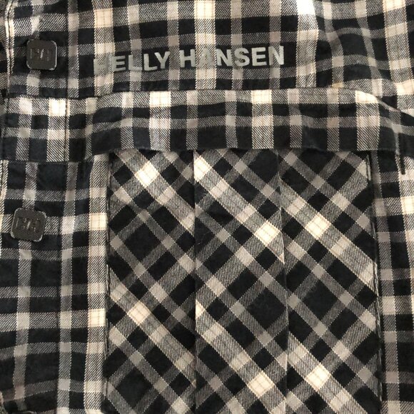 Helly Hansen Casual Cozy Snap Down Cotton Plaid Shirt Black Grey White Sz S - Picture 2 of 12